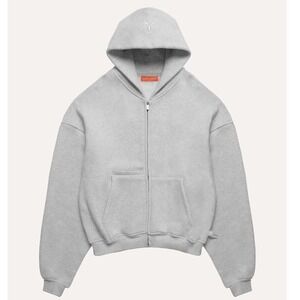 Sand Castle Heather Grey Oversized Zip Up Hoodie Fleece Sweatshirt Streetwear L